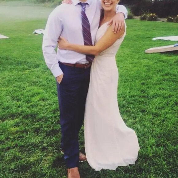 MONIQUE LHUILLIER blush pink chiffon and sheer lace sleeveless formal gown 10 - Picture 9 of 10